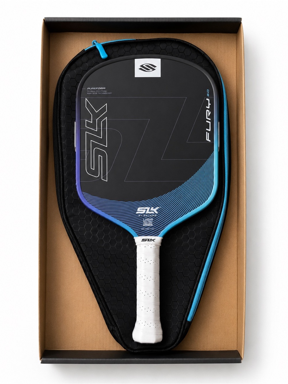 SLK Fury 4.0 Pickleball Paddle in Black and Blue with White Grip